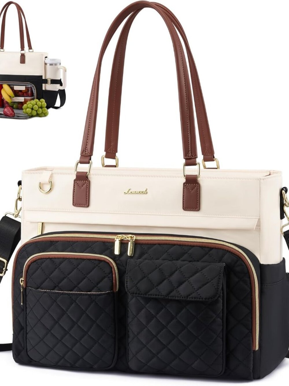 Lunch Tote Bag for Women, Work Bags with Insulated Lunch Compartment, 15.6 Inch